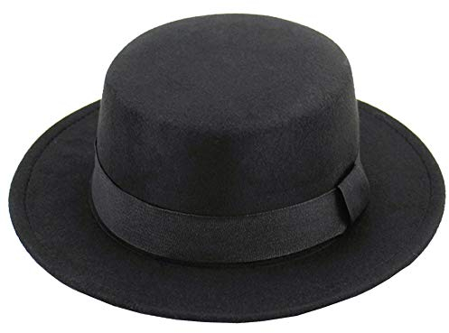 ericotry Schwarzer klassischer Hut mit breiter Krempe, flacher Zylinder Fedora-Hut Kirche Derby Cap Jazz Hut für Hochzeit Party Talent Show Performance
