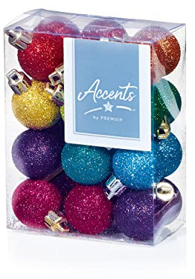 24 x 30mm Rainbow Glitter Ball Christmas Tree Baubles