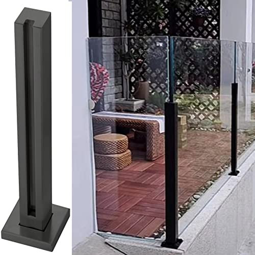 LXLZYXSF Glas Geländerpfosten Glashalter Edelstahl Glas-Geländerpfosten Für Gartenzäune Balkongeländer, Quadratisch Schwarz Rostfreier Stahl Geländer Zaunpfahl Mit Schlitz, Innen Außen