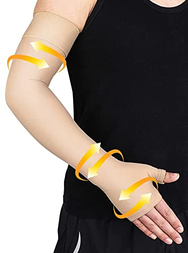 Beister - Manguito de compresión médica para linfedema con guante de desafío, para hombres y mujeres (individual), 20-30 mmHg, soporte completo para brazo con banda de silicona de lunares, soporte de