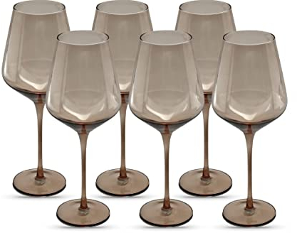 Saludi Smokey Sand Weingläser, 470 ml (Set mit 6 Stück), einfarbiges Glas mit Stiel, ideal für alle Weinarten und Anlässe, luxuriös, langlebig, mundgeblasen