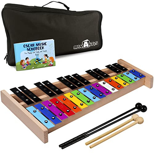 MINIARTIS Glockenspiel Xylophon | Glockenspiel Xylophon in voller Größe 27 Töne bunte Metalltasten für Erwachsene und Kinder | Percussion-Musikinstrument inkl. 2 Holzschlägel, Liederbuch und