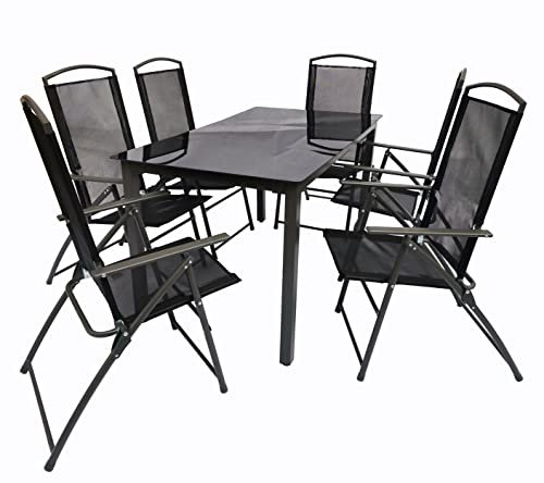 VCM 7-piece garden furniture seating group garden furniture glass table chairs high back set 140S 7-piece garden furniture seating group garden furniture glass table chairs high back set 140S black