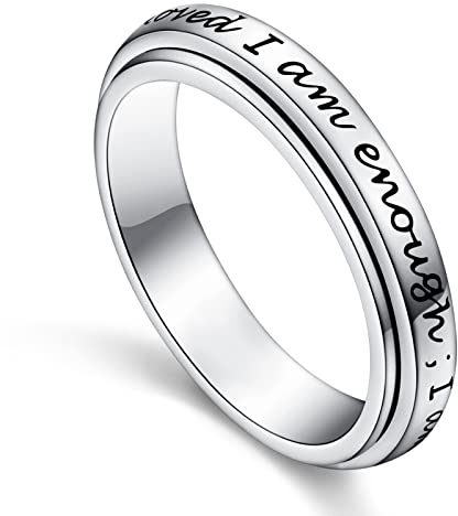 I am Enough Spinner Ring 925 Sterling Silber Fidget Ring für Angst Stressabbau Langeweile ADHS Autismus Ringe (54 (17.3))