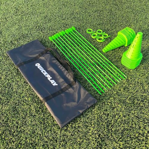 QUICKPLAY Pro Speed & Agility Set - Poles, Cones & Hurdles Bundle | Full footwork circuit, Sprint and turn drills, Works across sports, Grass or indoor use, Carry bag included