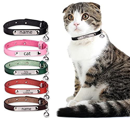 Katzenhalsband Personalisiert Mit Glocke, Leder Einstellbar Benutzerdefinierte Gravierte Name Platte ID Tag Telefonnummer, Niedlich Welpen Kitty Jungen MäDchen