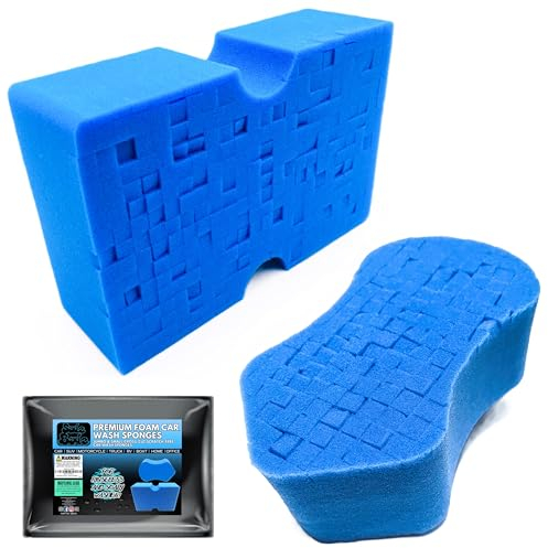 Sudz Budz Esponja de Lavado de Coche Prémium (2 Unidades) Jumbo y Pequeño | Esponja Anti-Marring para Jabón y Lavado sin Enjuague | Esponjas Ergonómicas de Corte Transversal para Limpieza y Detallado