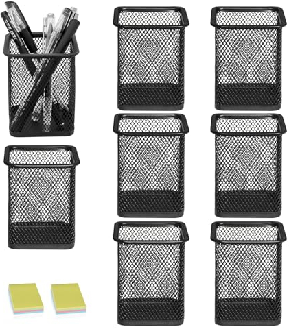 DARUITE Pen Holder, 8PCS Square Metal Mesh Pen Pots for Desk, Multifunctional Pencil Pot, Desk Tidy Organiser for Office Home School, Black