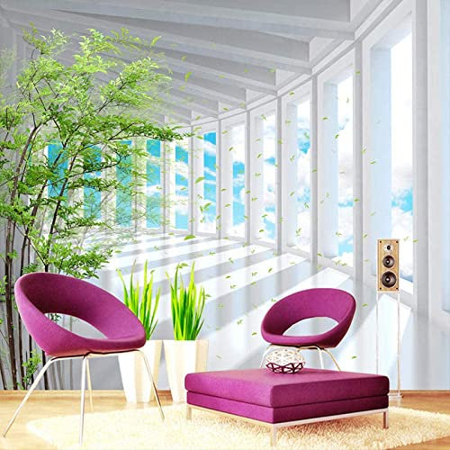 3D-Wandtapete Für Mädchen-Schlafzimmer Blauer Himmel Und Grüne Bäume Raumerweiterung Tapete Wandbild 3D Abziehen Und Aufkleben Selbstklebender Wandaufkleber Kinderzimmer 140 (Breite) x 70 (Höhe) cm