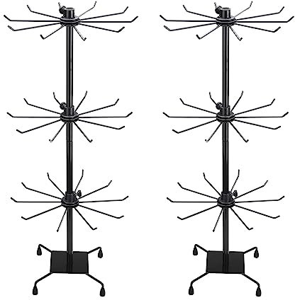 BestAlice 2Pack 3 Tier Rotating Jewelry Display Stand, Necklace Rack, Fashion Counter Tree, Adjustable Metal (2Pcs, Black)