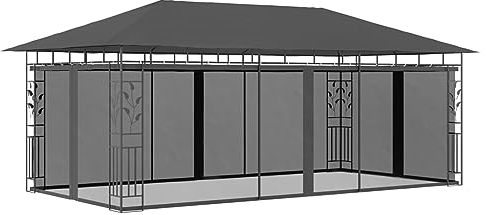 BaraSh Pavillon mit Moskitonetz 6x3x2,73 m Anthrazit Pergola Freistehend Sonnenschutz Garten