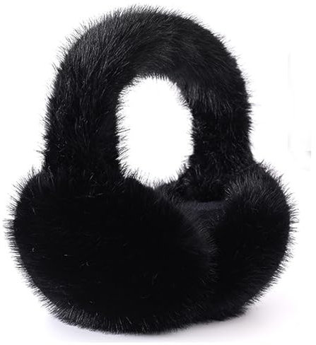SEDEX Ear Muffs Women, Earmuffs Winter Fluffy Ear Warmers for Girl Foldable Thermal Ear Cover Skiing Accessories Protection from Wind(Black)