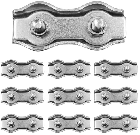 10 Stück M6 ZONADAH 304 Edelstahl-Drahtseil, Doppelklemmen, Klemmen, Schnalle, 2-Pfosten-Kabelklemme, Drahtseilklemme, Kabelklemme, Polywire-Anschlüsse, Stahldraht-Anschlüsse