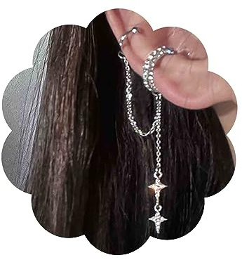 Aneneiceera Boho Cz Kreis Manschette Ohrringe Silber Kristall Kreuz Baumeln Ohrringe Lange Cz Quaste Strass Ring Helix Kette Ohrring Nicht Durchbohrt Clip Auf Ohrringe Schmuck Für Frauen Und Mädchen