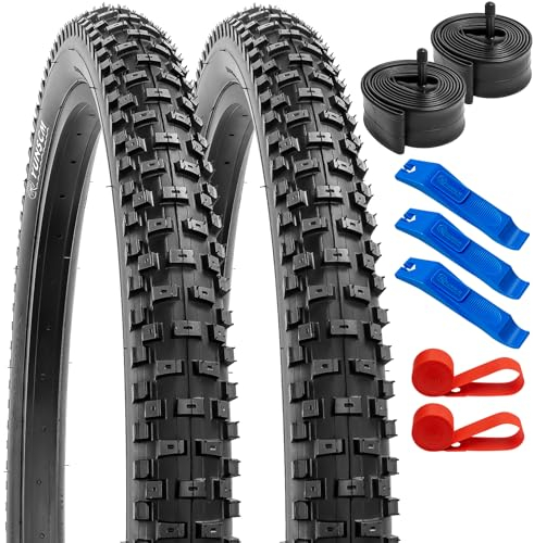 YunSCM 2Pcs Faltbar 26 Zoll Reifen 26x2.30 Mantel 56-559 Plus 2Pcs 26 Zoll Schlauch AV32mm Ventil kompatibel Mountainbikes, Rennräder, Citybikes 26x2.25 26x2.30 26x2.35 Fahrradreifen und Schlauch