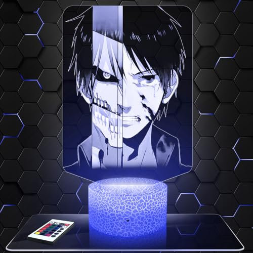 Nachttischlampe - Touch-Nachtlicht Manga - Eren Jaeger / Titan 3D-LED-Lampe Illusion, Geschenkidee Weihnachten Geburtstag Junge und Mädchen Nachttischlampe Kinder- oder Erwachsenenzimmer TOP