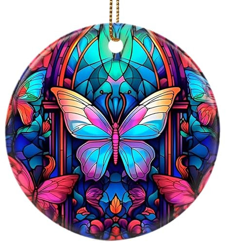 Jocidea Decoraciones navideñas de mariposa, adorno colgante de cerámica de 2.8 pulgadas, adornos de mariposa para árbol de Navidad, adornos de vacaciones 2023, ideas de regalos de mariposa, regalos de