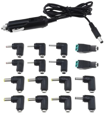 eMagTech 17pcs Cordons d'alimentation pour Chargeur de Voiture DC 12V 2A 24W 5.5x2.1mm vers Allume-Cigare Câble de 1,5m avec 16pcs Connecteurs pour Lecteur DVD Routeur Caméra GPS
