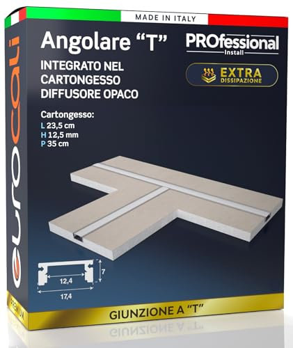 Eurocali Profilo Alluminio per Strisce LED Integrato nel Cartongesso - Forma T - spessore 12,5mm - Facile da Montare con Gomma di Protezione per Stuccatura