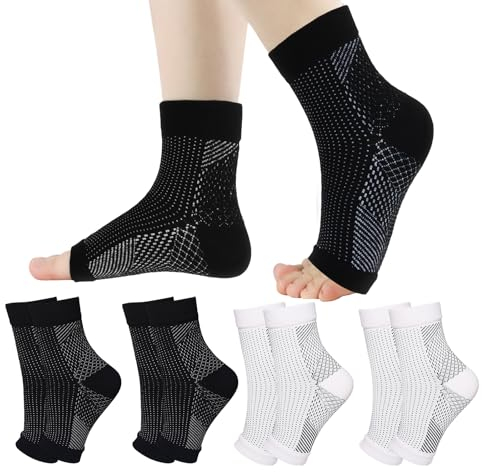 Chaussettes pour neuropathie 4 Paire,Darry Chaussettes de Compression Orthopédiques,pour Homme et Femme Fasciite Plantaire,pour le Fitness Sportif Arthritis Pain (L/XL)