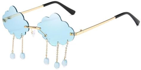 Wmool Randlose Sonnenbrille Unisex Trendy Wolken Sonnenbrille Weibliche Männliche Vintage Metall Wolke Schatten Lustige Design Quaste Regentropfen Geformt, blau, Einheitsgröße