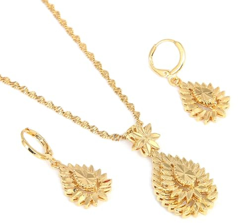 Äthiopische trendige Schmucksets Goldfarbe Eritrea Habesha Sudan afrikanische Brauthochzeit Ohrringe Halskette Araber für Frauen Hochzeit Jubiläum, Valentinstag, Weihnachten, Geburtstagsgeschenke