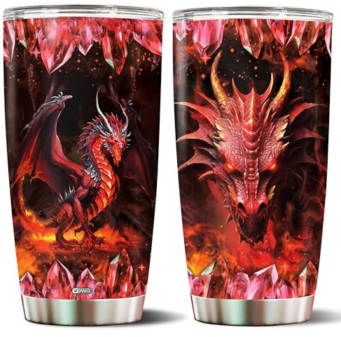 WONWIX Red Dragon Tumbler Gifts for Men Women Coffee Cup 20oz Stainless Steel Insulated with Lid Water Bottle Travel Mug Gift Dragons Lover Husband Dad Son Christmas Birthday Fathers Day Valentines