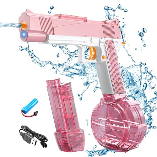 Gobesty Wasserpistole Elektrisch, 280CC+50CC Große Kapazität Automatische Wasserpistole, Wasserspritzpistole Water Gun mit großer reichweite Wassersprüher Pool Strand Spielzeug