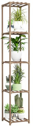Bamworld Eck-Pflanzenständer für den Innenbereich, hohes Pflanzenregal mit 5 Ebenen, Pflanzenhalter aus Holz, für mehrere Pflanzen, Blumenständer, Wohnzimmer, Garten, Terrasse, Rasen, Fenster