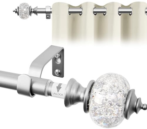 Deconovo Sturdy Metal Curtain Poles 122-213cm with Brackets and Stylish Finial, Adjustable Voile Curtain Poles for Door Way, Heavy Duty Splicing Curtain Rod, Silver Grey