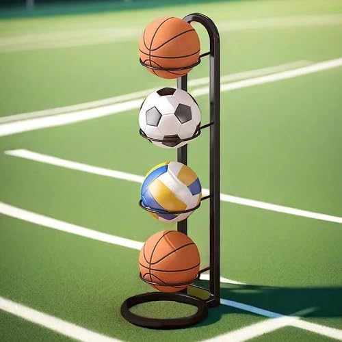 StyBtt 4 Capas Soporte Balon Futbol, Estante Soporte Balones, Estante de Almacenamiento de Pelotas, ​​Estante para Pelotas de Fútbol, Soportes de Baloncesto de Pelotas Extraíble