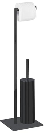 WENKO Stand WC-Garnitur Mod. Recco, 2-in-1 WC-Bürste & Toilettenpapieralter, lackierten Stahl, schwere Bodenplatte, 20 x 71,5 x 20 cm, Schwarz