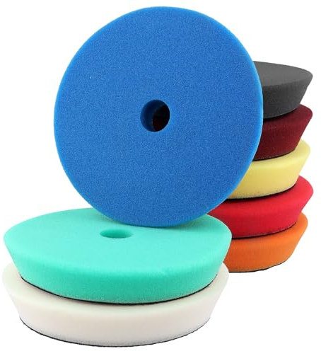 FUNSUEI 8 Stück 125mm Polierschwämme, Polierschwamm Auto Polier Schwämme, Polieren Schwamm Pad Polierpad für Poliermaschine, Grün, Datumsrot, Gelb, Orange, Blau, Rot, Grau, Weiß