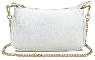 Chicca Borse Borsetta da donna in pelle, borsa a tracolla clutch pochette (Bianco)
