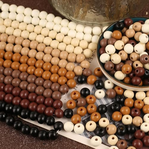 HERZONE 500pcs holzperlen vintage 10mm runde Holz Perlen zum Auffädeln für DIY Schmuck Herstellung (dunkel-10mm)