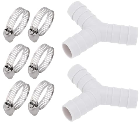 SG Store 2 Sets Ablaufschlauch Y Stück Verbindungsstücke 16mm Geschirrspüler Rohr T Verbindungsstück mit Schlauchschelle Stapelbare Waschmaschinen Kombination 20x20mm Grau
