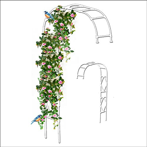 Arche de jardin murale demi-latérale robuste et résistante aux intempéries avec cadre d'escalade en losange pour plantes grimpantes, support mural pour plantes grimpantes, arche de jardin en blanc