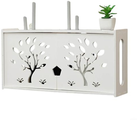 UTTASU Large Wall-Mounted Wireless Router Rack WiFi Storage Box Cable Organizer for Living Room Home TV Accessories Set Top Box 48x24x11.5cm White(B)