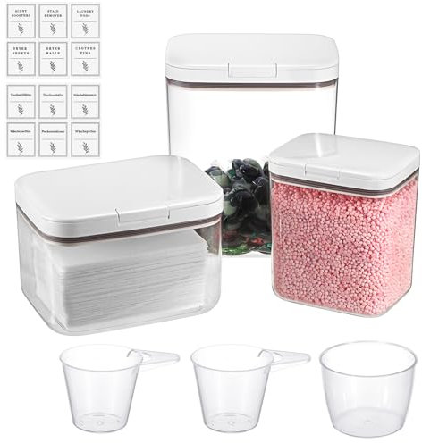 TOLIDA 3PCS Clear Laundry Pods Containers White Push Up Lid - 5.5L+2.8L+2L Stackable Laundry Room Storage Boxes Set, Sealing Organization for Bath Bombs Scent Booster Powder Dryer Balls