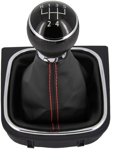Schaltknauf + Schaltsack Set 5 Gang passend für VW Golf 5 + 6, 2003-2016, Plug & Play, Auto Schalthebel Schaltmanschette, mit Rahmen, schwarz - chrom