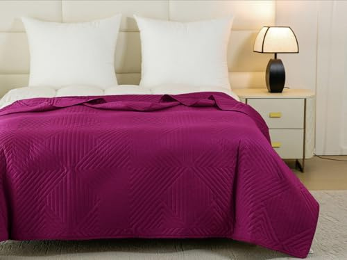 FEBE Tagesdecke Bettüberwurf 220x200 cm Violet Überwurfdecke Sofadecke Sofaüberwurf Flauschig Mikrofaser Zimmer Deko Throw Blanket