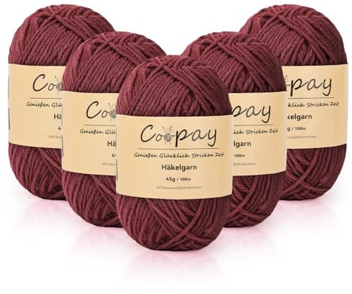 Coopay Wolle zum Häkeln, 225g (5x45g) Weiches Häkelgarn, 5 Faiding Wolle zum Stricken, Babywolle zum Häkeln für Anfänger, Super Weich Häkelgarn Babywolle für Häkel- und Strickprojekt - Burgunderrot