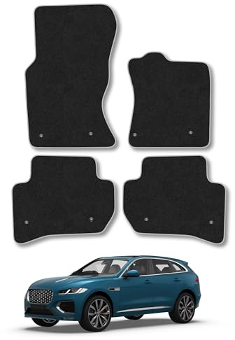 Jaguar F-Pace (2015-2020) Premium Carpet Car Mats | Grey Edge Trim Premium Floor Mats Tailored Fit Full Coverage Protection Accessories Easy Clean Anti Slip Made in the UK