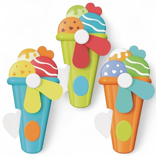 MIJOMA Set di 3 mini ventilatori per bambini e adulti – senza alimentazione e batterie – 14 cm – Gadget estivo, colorato e portatile