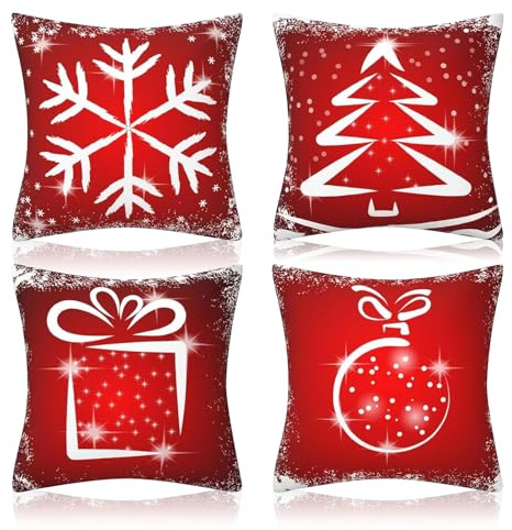 Ntwdby Weihnachten Kissenbezüge 45 x 45 cm, 4 Stück Rot Weihnachtsdeko Kissenbezug, Weihnachten Kissenhülle, Weihnachts Cushion Cover, für Büro Home Wohnzimmer Schlafzimmer Couch Bett Sofa Dekor