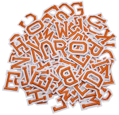 Allazone 104 PCS Iron on Letters, Alphabet Embroidered Patch A-Z Sew on Patch, Embroidered Applique Patches for Craft DIY, Clothing, Hat, Jacket, Backpack (Orange)