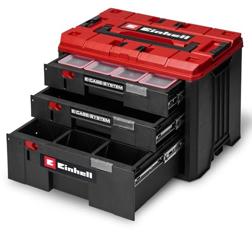 Einhell Original E-Case Schubladenkoffer | E-Case System | 41,5 x 25 x 28 cm | bis 60 kg Nutzlast | 2x 5,5 cm hohe Schubladen | 1x 12,5 cm hohe Schublade