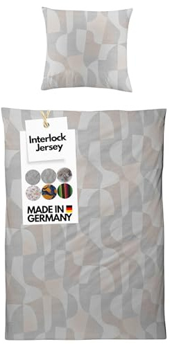 Carpe Sonno Interlock Jersey Bettwäsche 135x200 [Made in Germany] 100% feinste Baumwolle | Luxus Bettwäsche Jersey 135 x 200 | Bettbezug mit Reißverschluss für das ganze Jahr - Mosaik Grau