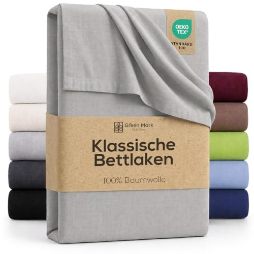 GREEN MARK Textilien Klassische Bettlaken – Flaches Laken aus 100% Baumwolle, ohne Gummi, hautfreundlich, pflegeleicht, bei hohen Temperaturen waschbar - Silber Grau - 140x200 cm
