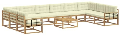 vidaXL Outdoor-Sofagarnitur mit Kissen 11 pcs Weiß und Creme, Akazienholz Garten-Sofa-Set, Moderne Outdoor-Sitzgruppe, Bequeme Bänke für Terrasse, Garten, Poolmöbel